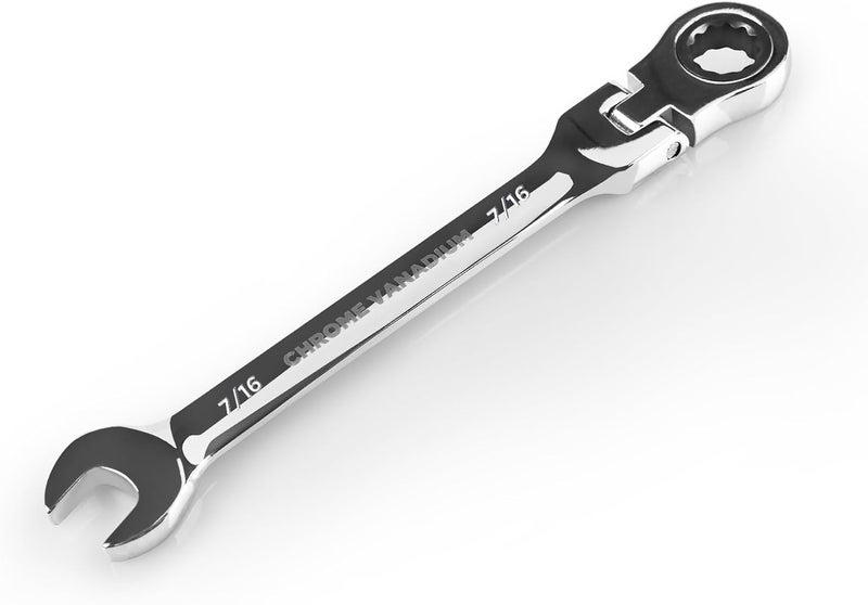 Egofine 7/16 Inch Ratchet Wrench Flex Head, Ratcheting Combination Wrench SAE, Industrial Grade Gear Spanner with 12 Point Box End, 72-Teeth Ratchet, Chrome Vanadium Steel - Image 1